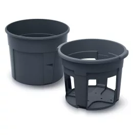   Műanyag burgonyatermesztő cserép, Prosperplast, antracit, átmérő: 39,2 cm, magasság: 31,6 cm, 28 l, ablakos betéttel, betakarító nyílásokkal, 2 részes, kerek