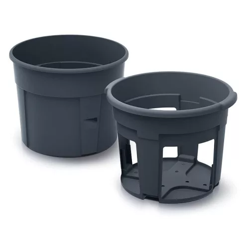 Műanyag burgonyatermesztő cserép, Prosperplast, antracit, átmérő: 39,2 cm, magasság: 31,6 cm, 28 l, ablakos betéttel, betakarító nyílásokkal, 2 részes, kerek