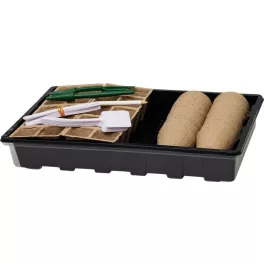   Melegágy, Strend Pro Garden, fekete, 37,5 x 23 x 6 cm, átlátszó fedél, 67 db-os készlet, palántaneveléshez, mini