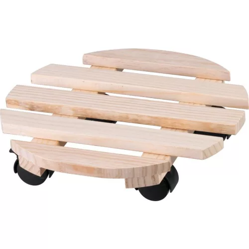 Virágcserép alátét, Strend Pro Garden, átmérő: 30 cm, magasság: 7 cm, fa, 4 db forgó kerék, kerek