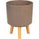 Műanyag virágcserép, Strend Pro Garden, kávépor, átmérő: 24,5 cm, magasság: 31 cm, fa lábakkal, kerek