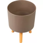 Műanyag virágcserép, Strend Pro Garden, kávépor, átmérő: 24,5 cm, magasság: 31 cm, fa lábakkal, kerek