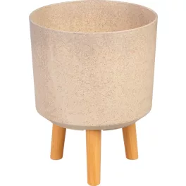   Műanyag virágcserép, Strend Pro Garden, bambuszszál, átmérő: 24,5 cm, magasság: 31 cm, fa lábakkal, kerek