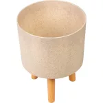 Műanyag virágcserép, Strend Pro Garden, bambuszszál, átmérő: 24,5 cm, magasság: 31 cm, fa lábakkal, kerek