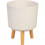 Műanyag virágcserép, Strend Pro Garden, fehér, átmérő: 24,5 cm, magasság: 31 cm, fa lábakkal, kerek
