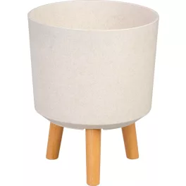   Műanyag virágcserép, Strend Pro Garden, fehér, átmérő: 24,5 cm, magasság: 31 cm, fa lábakkal, kerek