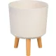 Műanyag virágcserép, Strend Pro Garden, fehér, átmérő: 24,5 cm, magasság: 31 cm, fa lábakkal, kerek