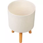 Műanyag virágcserép, Strend Pro Garden, fehér, átmérő: 24,5 cm, magasság: 31 cm, fa lábakkal, kerek