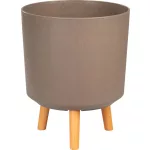 Műanyag virágcserép, Strend Pro Garden, kávépor, átmérő: 30 cm, magasság: 37 cm, fa lábakkal, 15,5 l, kerek