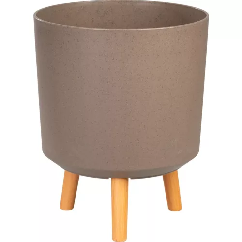 Műanyag virágcserép, Strend Pro Garden, kávépor, átmérő: 30 cm, magasság: 37 cm, fa lábakkal, 15,5 l, kerek