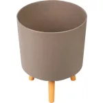 Műanyag virágcserép, Strend Pro Garden, kávépor, átmérő: 30 cm, magasság: 37 cm, fa lábakkal, 15,5 l, kerek