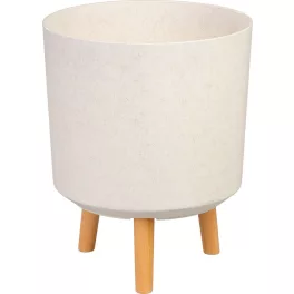   Műanyag virágcserép, Strend Pro Garden, fehér, átmérő: 30 cm, magasság: 37 cm, fa lábakkal, 15,5 l, kerek