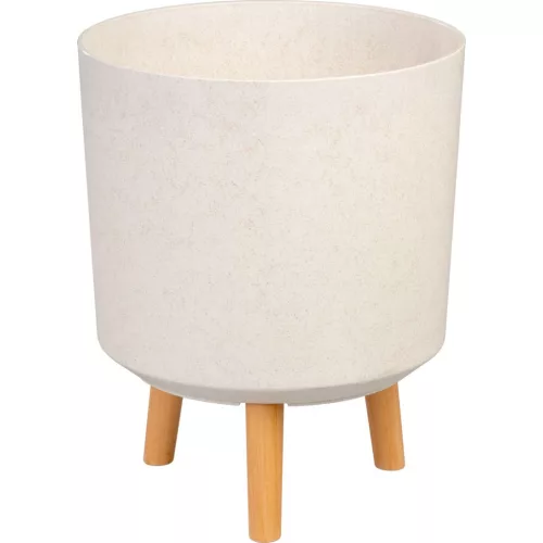 Műanyag virágcserép, Strend Pro Garden, fehér, átmérő: 30 cm, magasság: 37 cm, fa lábakkal, 15,5 l, kerek