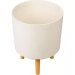 Műanyag virágcserép, Strend Pro Garden, fehér, átmérő: 30 cm, magasság: 37 cm, fa lábakkal, 15,5 l, kerek