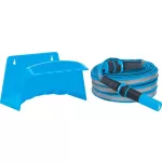 Kerti locsolótömlő, Aquacraft 870102, kék/szürke, 1/2", 20 m, 35 bar, 2 funkciós fúvókával, fali tartóval, PVC belső cső, textilborítás