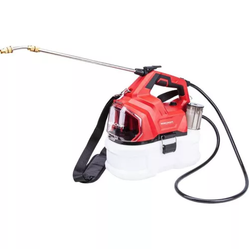 Akkumulátoros permetező, Worcraft CBS-S20Li-5L ShareSYS, 5 liter, piros, teleszkópos szórókarral, vállpántos, hosszú üzemidejű