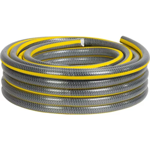 Kerti locsolótömlő, Strend Pro Garden Anti-torsion Plus, szürke/sárga, 3/4", 25 m, 25 bar, többrétegű PVC, UV-álló, csavarodásmentes