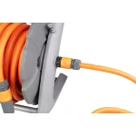 Kerti tömlődob, Strend Pro Premium, szürke/narancssárga, tömlővel, 1/2", 20 + 2 m, 26 bar, automata feltekerő, szórópisztollyal, csatlakozókkal, -5°C és +45°C között hőálló