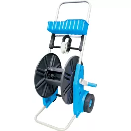   Kerti tömlőkocsi, Aquacraft 990051 Prémium, ezüst/kék, maximum 60 m 1/2" kerti tömlőhöz, acél és műanyag, kézi hajtókar, kerekes, szerszámtároló kosárral, tömlő nélkül