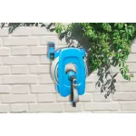 Fali tömlődob, Aquacraft 990490, kék, tömlővel, 3/8", 10 m, 7 funkciós szórópisztollyal, csatlakozókkal, műanyag