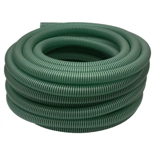 Kerti szívótömlő, Strend Pro Garden ST.Suco 50, zöld, 2", 30 m, 50 mm, 7 bar, bordázott, spirálerősített PVC, vákuumálló
