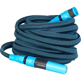   Kerti locsolótömlő, Aquacraft 870020, kék, 1/2", 10–20 m, 6 bar, flexibilis, nyújtható, 7 funkciós szórópisztollyal, csatlakozókkal, PVC belső cső, textilborítás