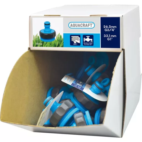 Adapter AQUACRAFT® 552195 SoftTouch G1"-3/4", kerti tömlőhöz, 70 db-os display doboz