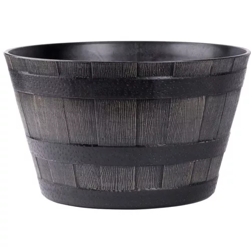Műanyag virágcserép, Strend Pro Garden Woodeff, barna, átmérő: 39 cm, magasság: 23 cm, hordó formájú, 18,5 l, fahatású, kerek