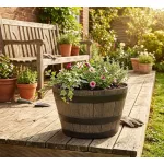 Műanyag virágcserép, Strend Pro Garden Woodeff, barna, átmérő: 39 cm, magasság: 23 cm, hordó formájú, 18,5 l, fahatású, kerek