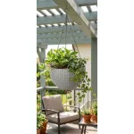 Függő virágcserép, Strend Pro Garden Modern, sötétszürke, átmérő: 26 cm, magasság: 16 cm, lánccal és akasztóval, rattan hatású, kerek