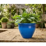 Műanyag virágcserép, Strend Pro Garden, kék, átmérő: 38 cm, magasság: 28,5 cm, 15 l, mázas hatású, kerek