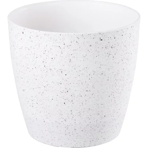 Műanyag virágcserép, Strend Pro Garden Stone, fehér, átmérő: 28 cm, magasság: 26 cm, pöttyökkel, betéttel, 11 l, kőhatású, kerek