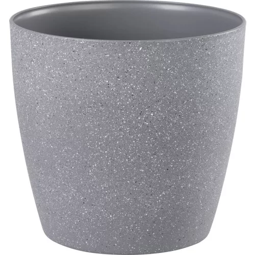 Műanyag virágcserép, Strend Pro Garden Stone, szürke, átmérő: 28 cm, magasság: 26 cm, pöttyökkel, betéttel, 11 l, kőhatású, kerek