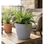 Műanyag virágcserép, Strend Pro Garden Stone, szürke, átmérő: 28 cm, magasság: 26 cm, pöttyökkel, betéttel, 11 l, kőhatású, kerek