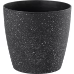 Műanyag virágcserép, Strend Pro Garden Stone, fekete, átmérő: 28 cm, magasság: 26 cm, pöttyökkel, betéttel, 11 l, kőhatású, kerek