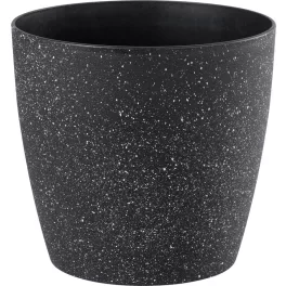   Műanyag virágcserép, Strend Pro Garden Stone, fekete, átmérő: 28 cm, magasság: 26 cm, pöttyökkel, betéttel, 11 l, kőhatású, kerek