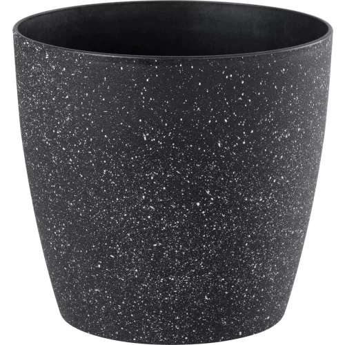 Műanyag virágcserép, Strend Pro Garden Stone, fekete, átmérő: 28 cm, magasság: 26 cm, pöttyökkel, betéttel, 11 l, kőhatású, kerek
