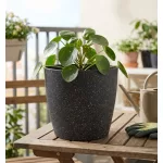 Műanyag virágcserép, Strend Pro Garden Stone, fekete, átmérő: 28 cm, magasság: 26 cm, pöttyökkel, betéttel, 11 l, kőhatású, kerek