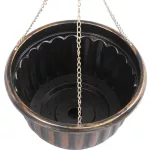 Függő virágcserép, Strend Pro Garden, arany/fekete, átmérő: 24,5 cm, magasság: 15 cm, lánccal és akasztóval, műanyag, antikolt, kerek