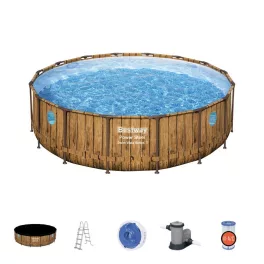   BESTWAY Power Steel Vista csővázas medence szett, 488 x 122 cm, papírszűrős, létrával, ChemConnect adagolóval, takaróponyvával (56725)