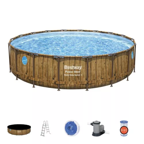 BESTWAY Power Steel csővázas medence szett, 549 x 122 cm, papírszűrővel, létrával, takaróponyvával, ChemConnect adagolóval (56977)