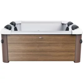   Jakuzzi, MSpa Frame Amber Aero PLUS, 6 személyes, 1150 l, 180 × 180 × 65 cm, duál masszázsrendszer, LED világítás, UVC fertőtlenítés, fa hatású burkolat