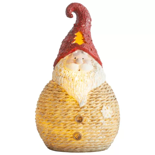 Figura MagicHome Karácsonyi, Mikulás kerek kicsi, LED, polirezin, 19,5 cm