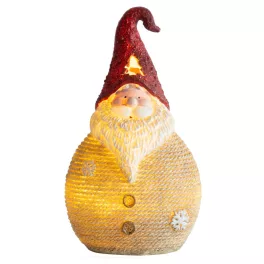   MagicHome karácsonyi dekoráció, közepes gömbölyű Mikulás, poligyanta, 28,5 cm, LED világítással, 3x AAA elemes