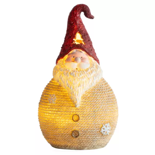 MagicHome karácsonyi dekoráció, közepes gömbölyű Mikulás, poligyanta, 28,5 cm, LED világítással, 3x AAA elemes