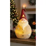 MagicHome karácsonyi dekoráció, közepes gömbölyű Mikulás, poligyanta, 28,5 cm, LED világítással, 3x AAA elemes