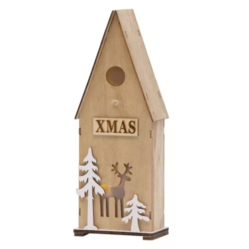 Dísz MagicHome karácsonyi Woodeco, Madáretető, 3 LED, 12x7x32 cm