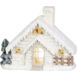   MagicHome karácsonyi dekoráció, házikó kéménnyel, LED, kerámia, 40 cm