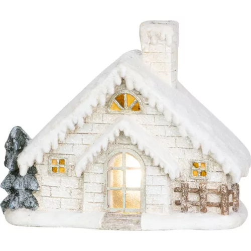 MagicHome karácsonyi dekoráció, házikó kéménnyel, LED, kerámia, 40 cm