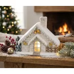 MagicHome karácsonyi dekoráció, házikó kéménnyel, LED, kerámia, 40 cm